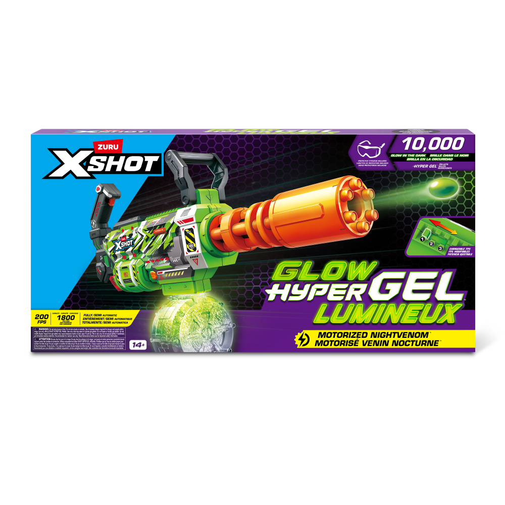 ZURU XSHOT Hyper Gel Gatling Blaster Glow in Dark Gel Blaster