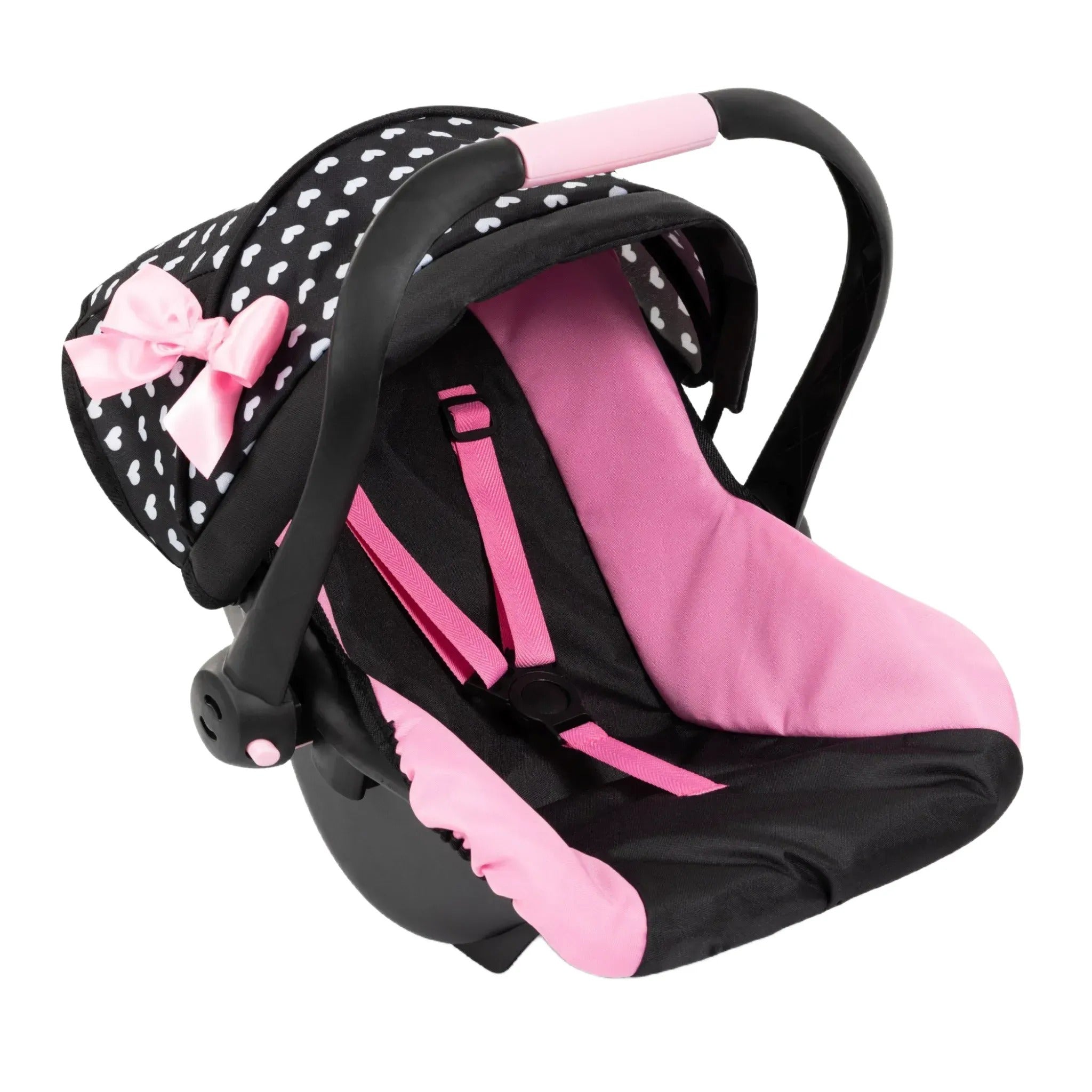 Deluxe Car Seat With Cannopy (Black/Pink/Hearts) – Toy Kingdom