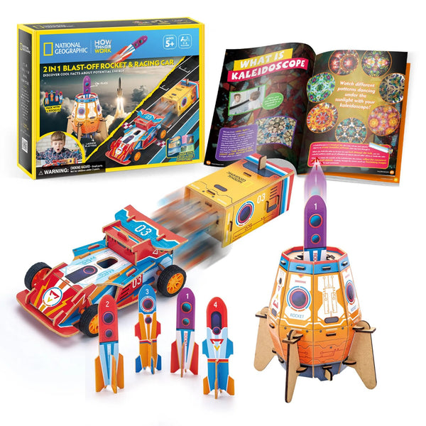 〇【新品・未使用】ヘラクレス 海外おもちゃ 思い出のロケット 28個セット National Geographic 2-in-1 Rocket & Racing Car Set – Toy Kingdom