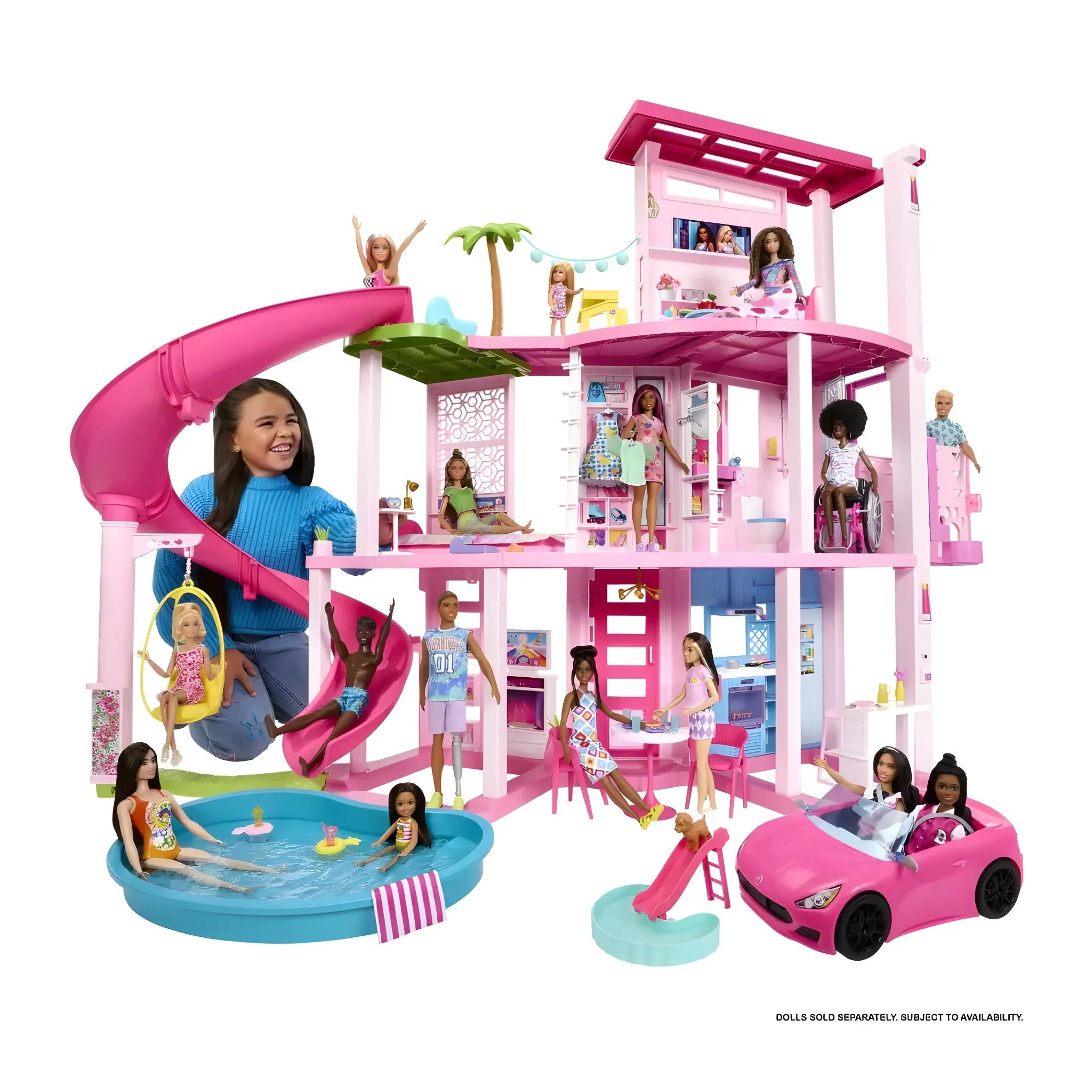 Barbie Dreamhouse 75 Pieces Pool Party Doll House with 3 Story Slide