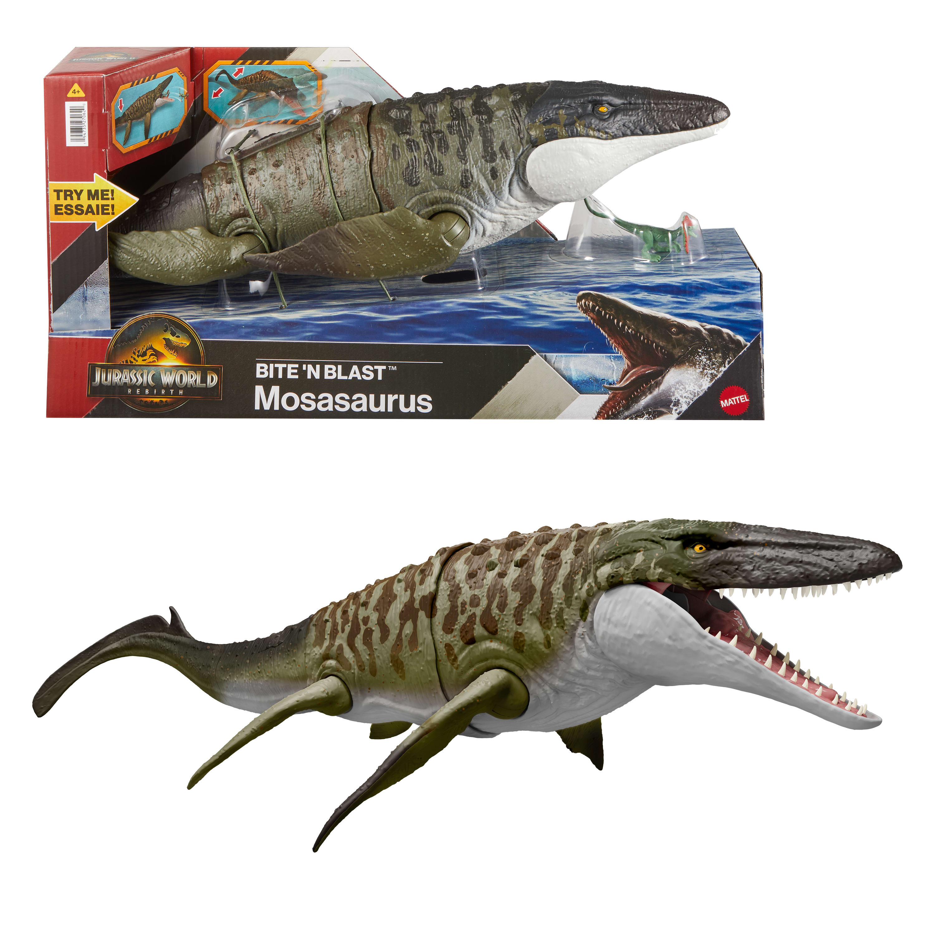 Jurassic World Rebirth Bite N Blast Mosasaurus Action Figure and