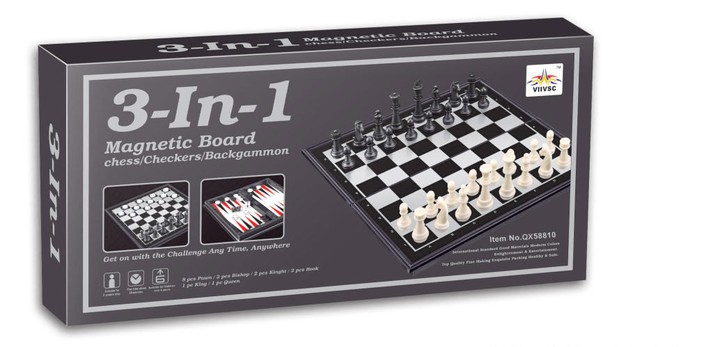 3-in-1 Magnetic Travel Chess, Draughts & Backgammon – Toy Kingdom