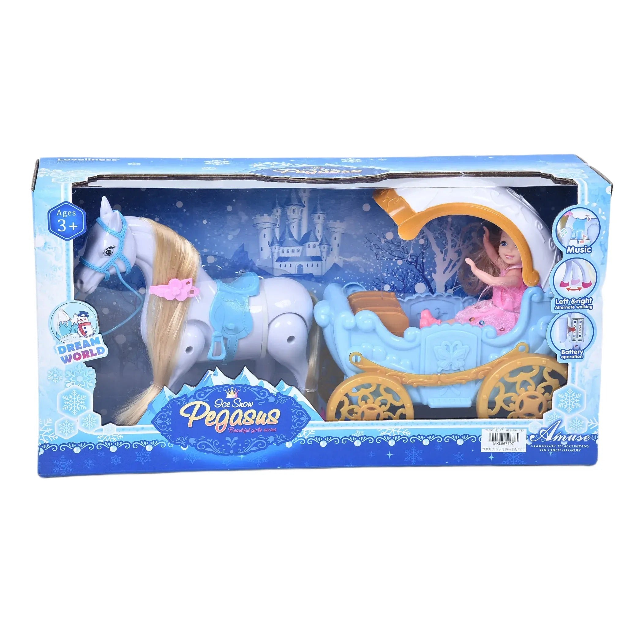 Pony Princess Carriage For Dolls Ice Snow Pegasus Carriage Mini - Main Image