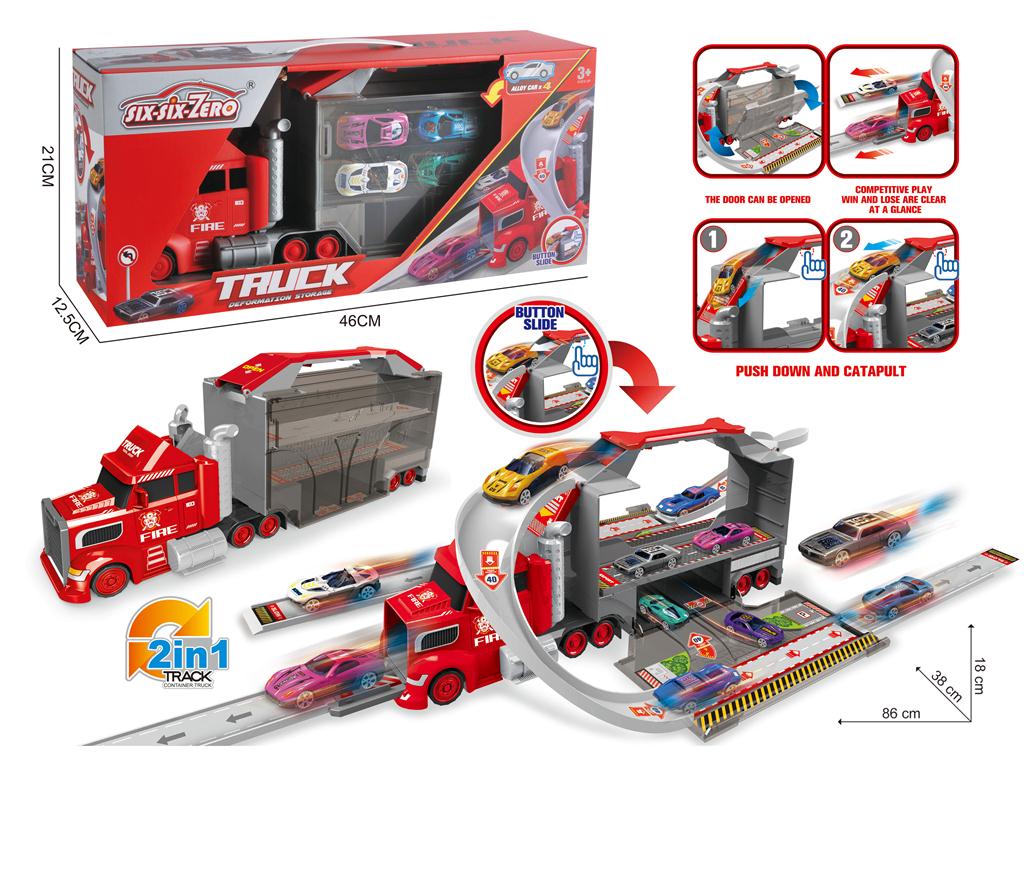 ふじしまpack : girls,mechanics,and vehicles… 2In1 Car Track Transportation Truck With 4 Cars - Red – Toy