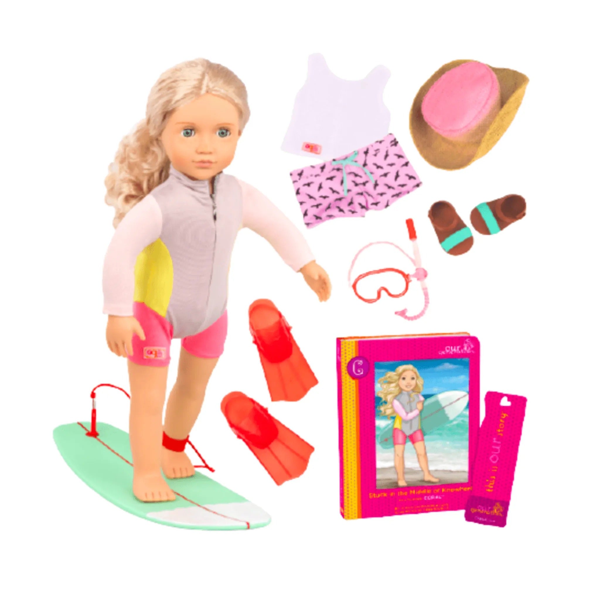 Our Generation Coral Surfer With Book 45cm Blonde – Toy